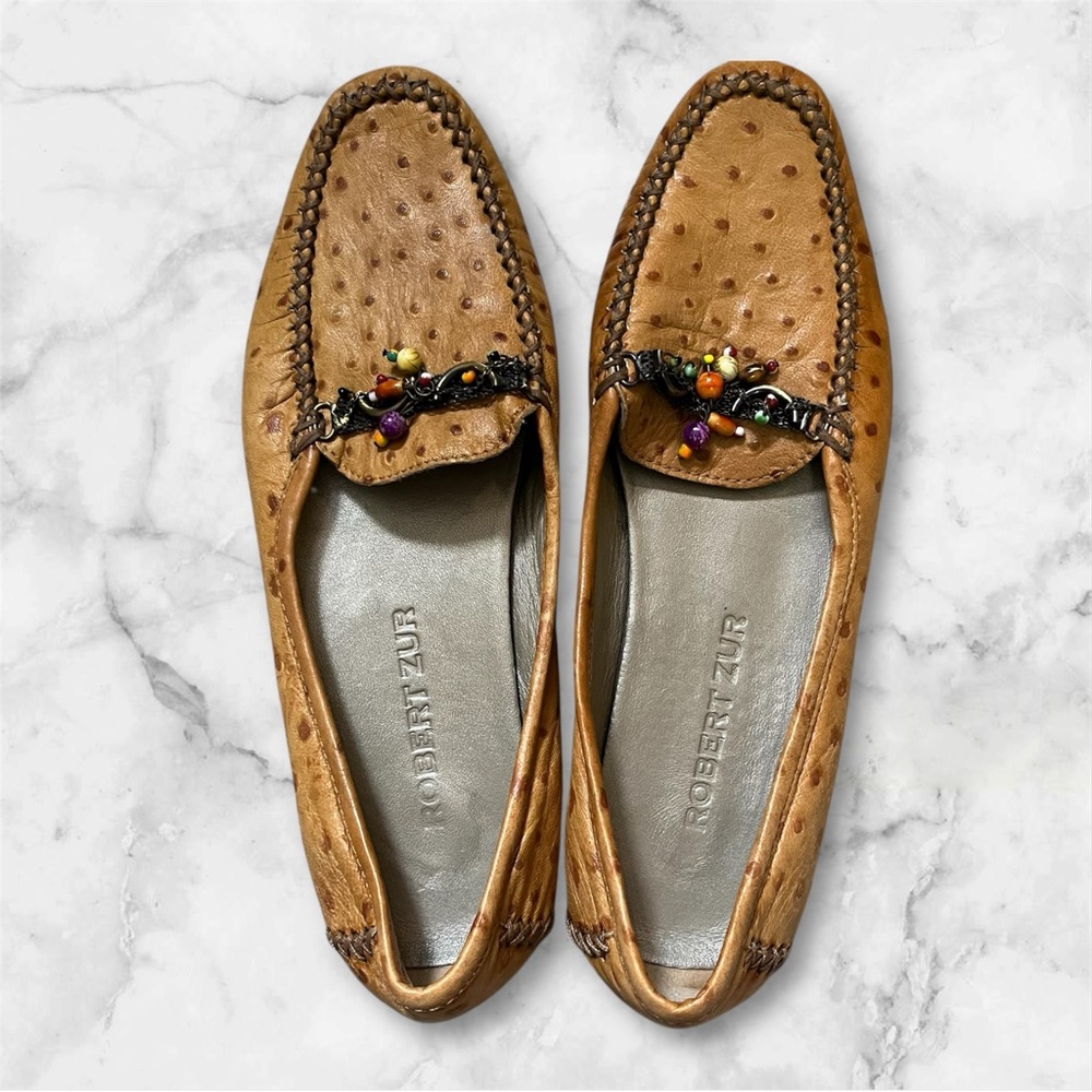 Rare! Vintage Ostrich & Lambskin Loafers Robert Zur Handcrafted Exotic 8.5